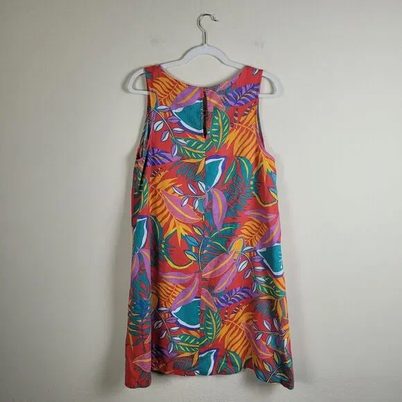 C&C California Dress Large Colorful Linen Floral Shift Pockets Vacation Beach - Picture 2 of 4